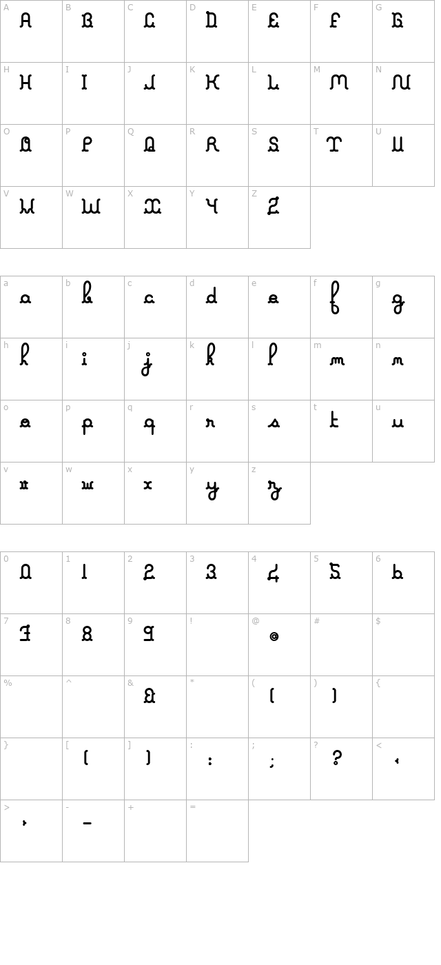 A La Nage Bold character map