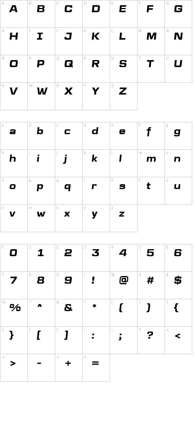 a_LineaSans Bold Italic character map