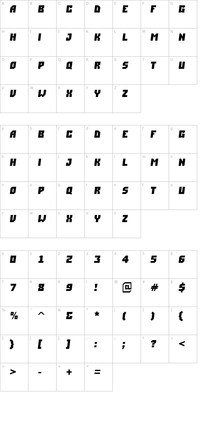 a_Simpler Bold Italic character map