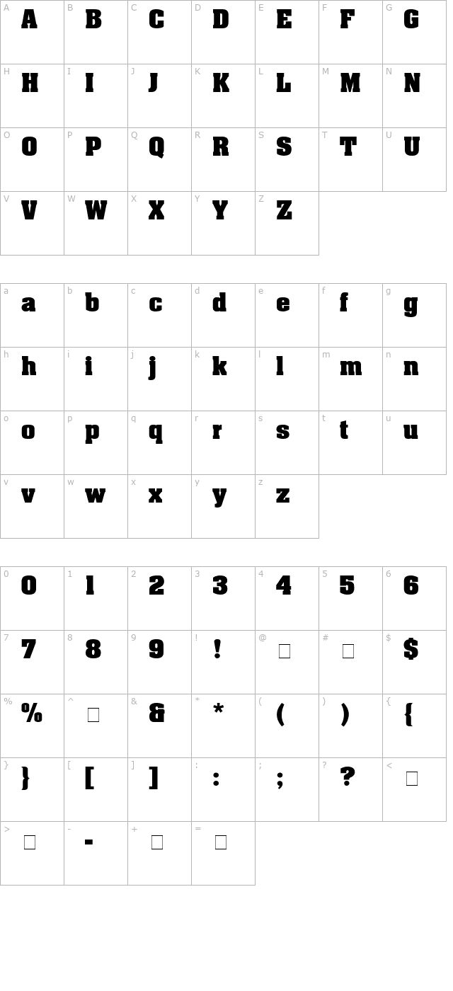 Aachen Bold character map