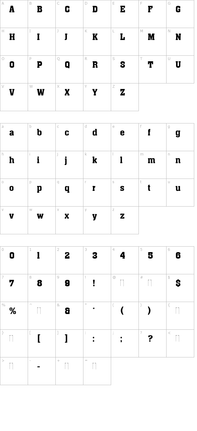 Aachen Medium Plain character map