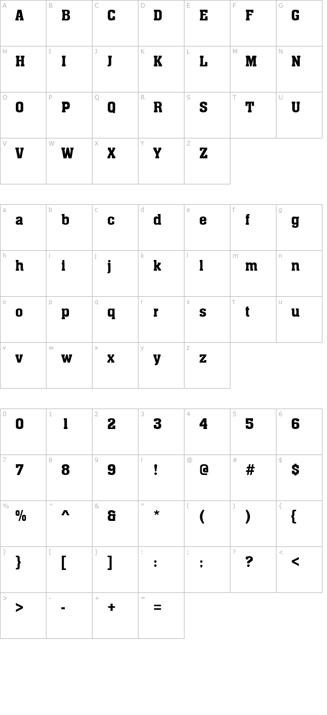 Aachen Regular character map