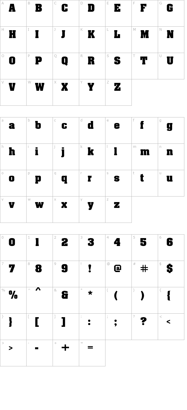 aardvarkbold character map