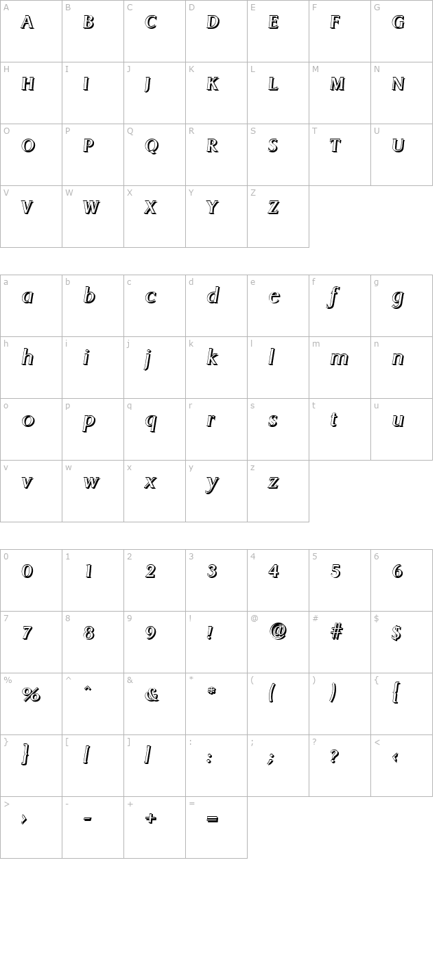 AaronBeckerShadow-Italic character map