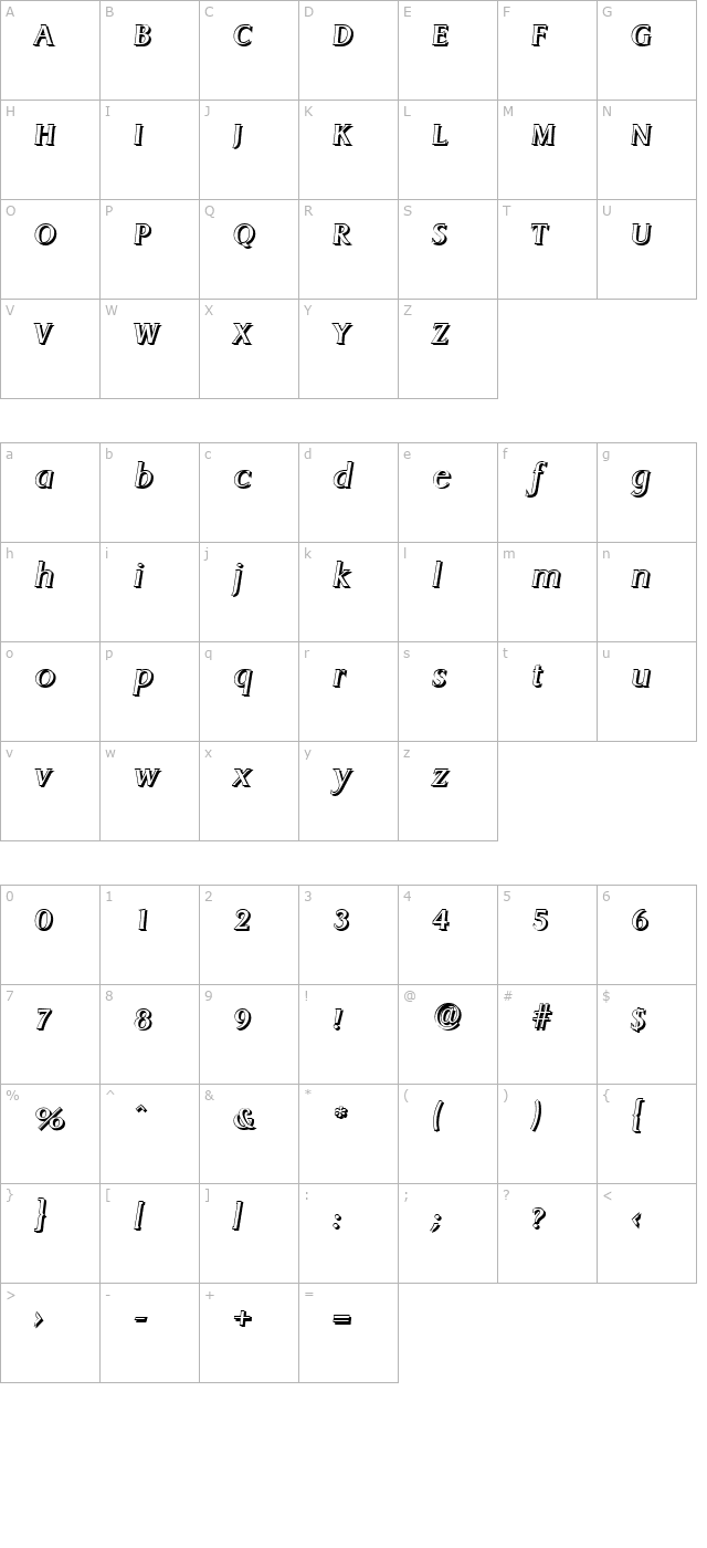 aaronbeckershadow-italic character map