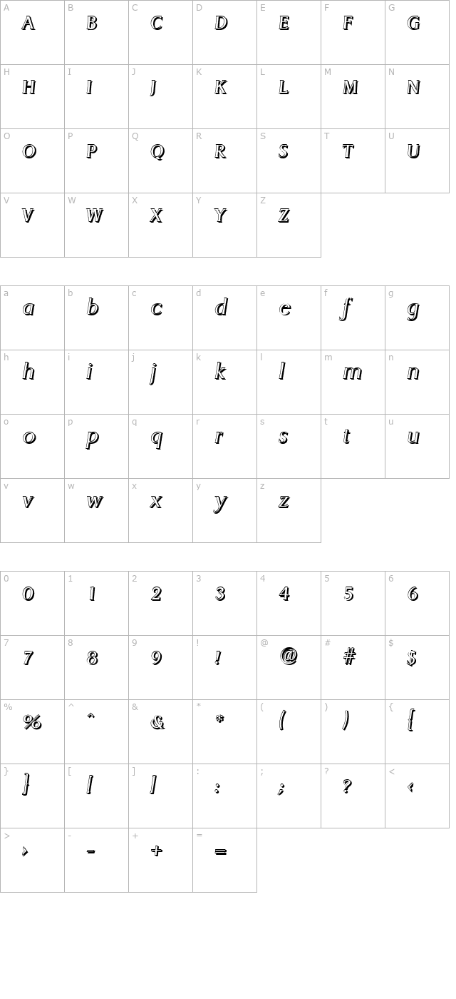 aaronbeckershadow-light-italic character map