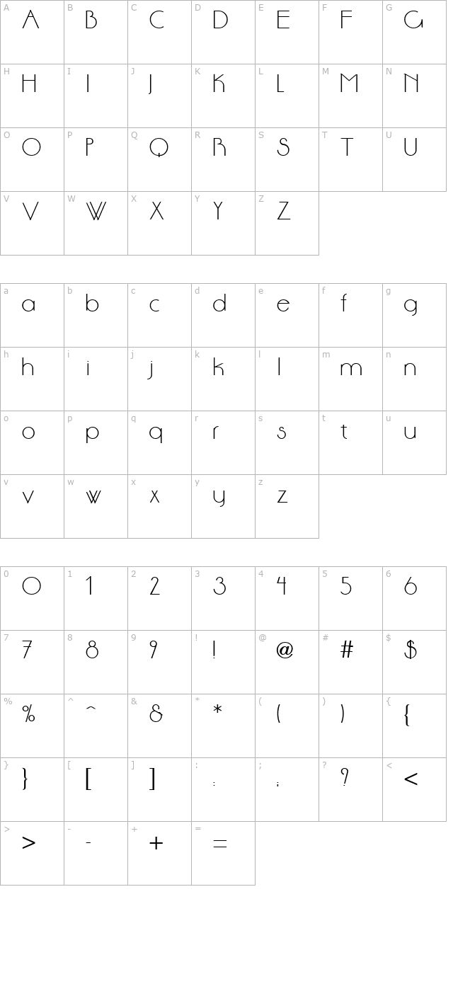 aase-light-bold character map