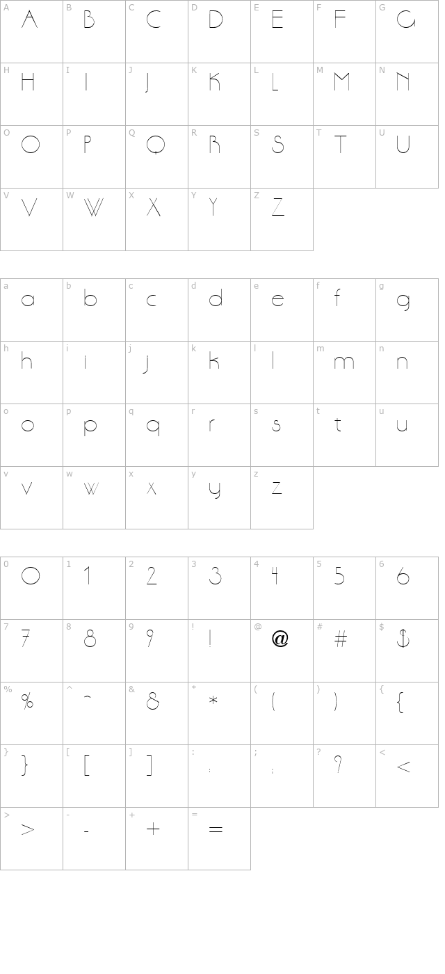 Aase Light Regular character map