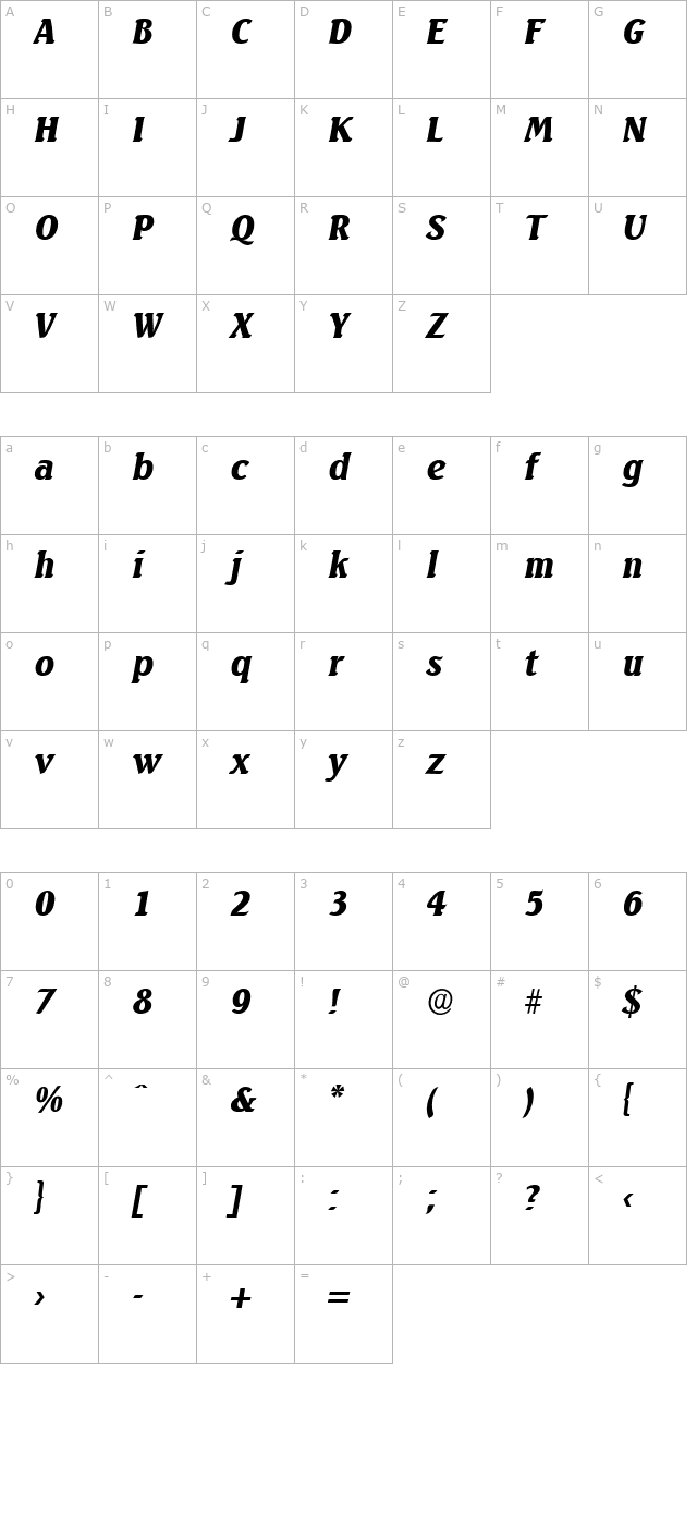 AbelBecker-Black Italic character map