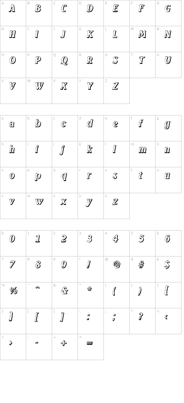 AbelBeckerShadow-BoldItalic character map