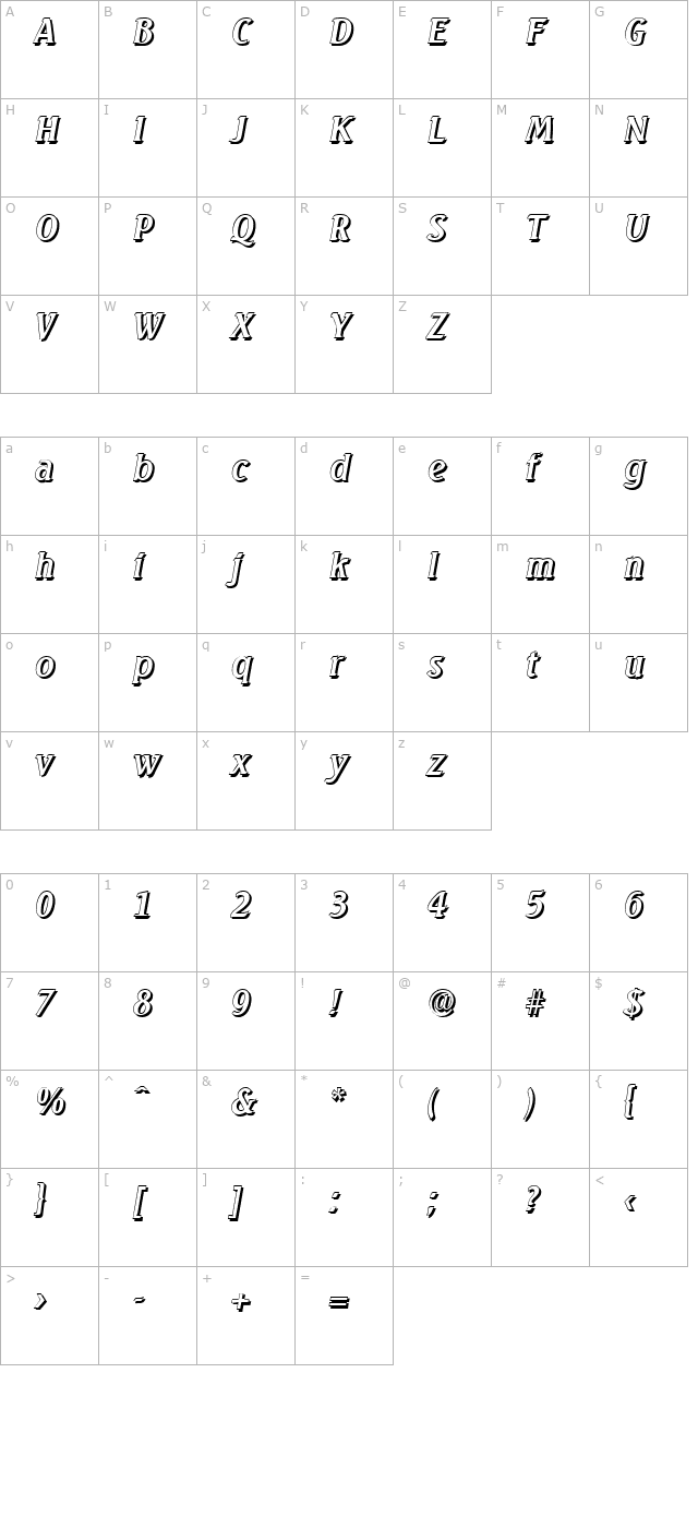 abelbeckershadow-italic character map