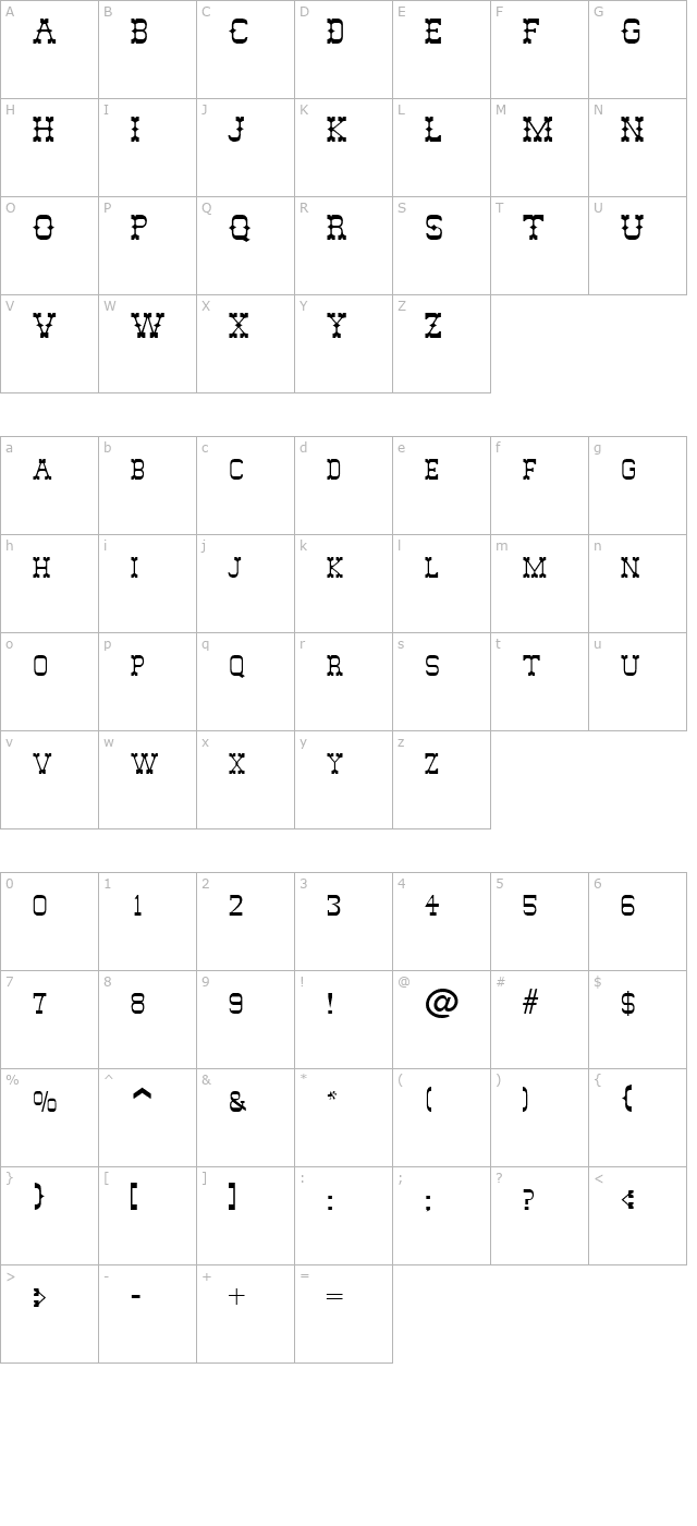 abilene-regular character map