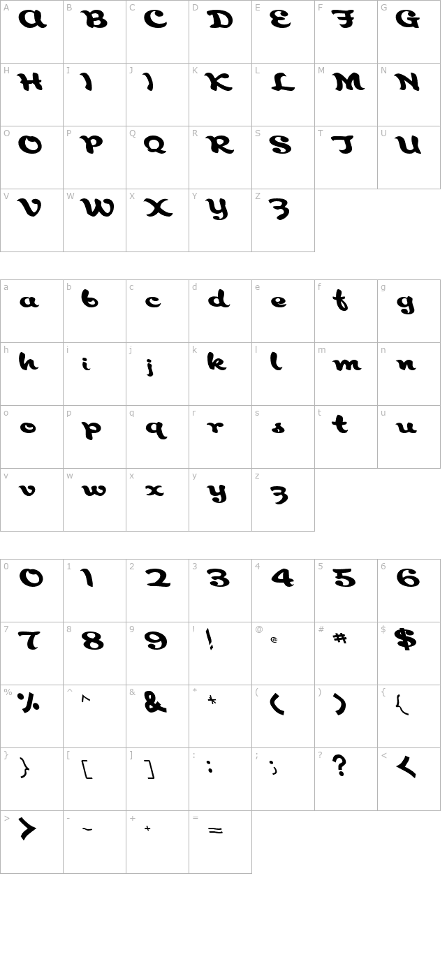 AborigianlKite91 Regular ttcon character map