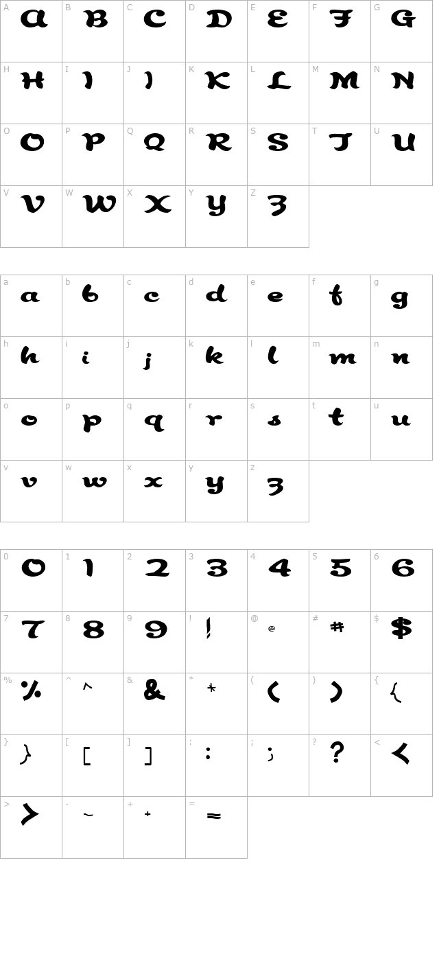 Abracadabra Regular ttnorm character map