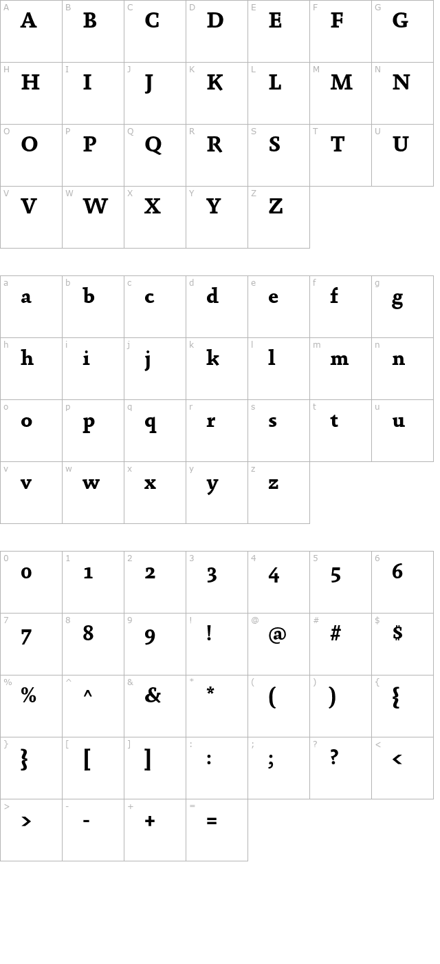 absara-bold character map