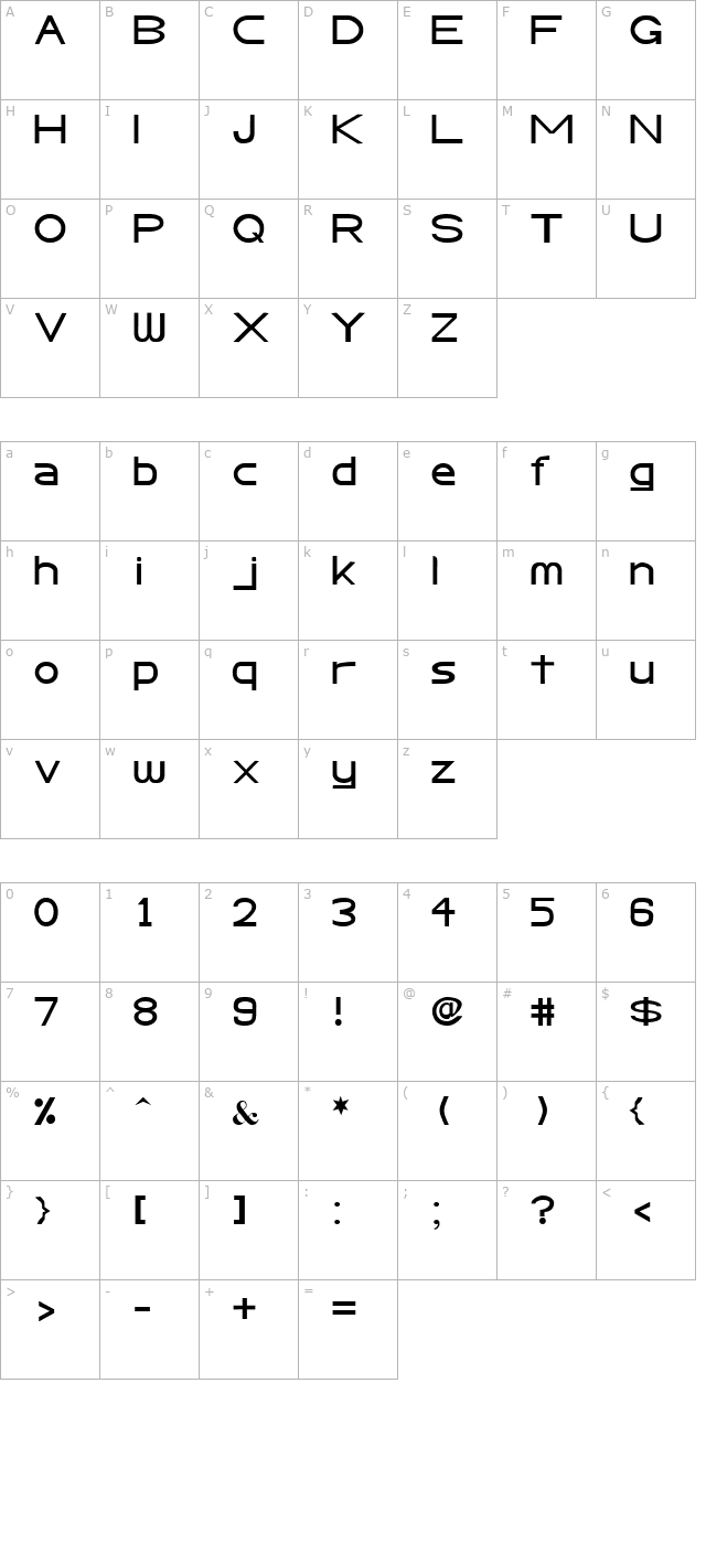 Abtecia Basic Sans Serif Font character map