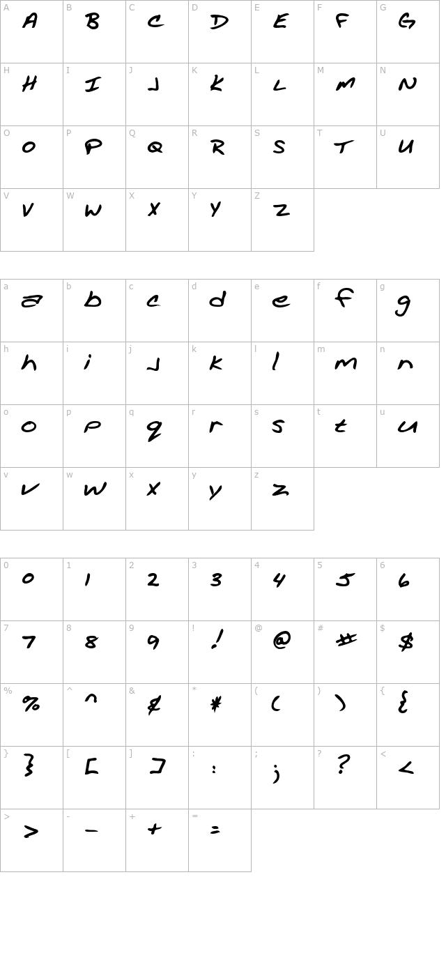 AcaciasHand Bold character map