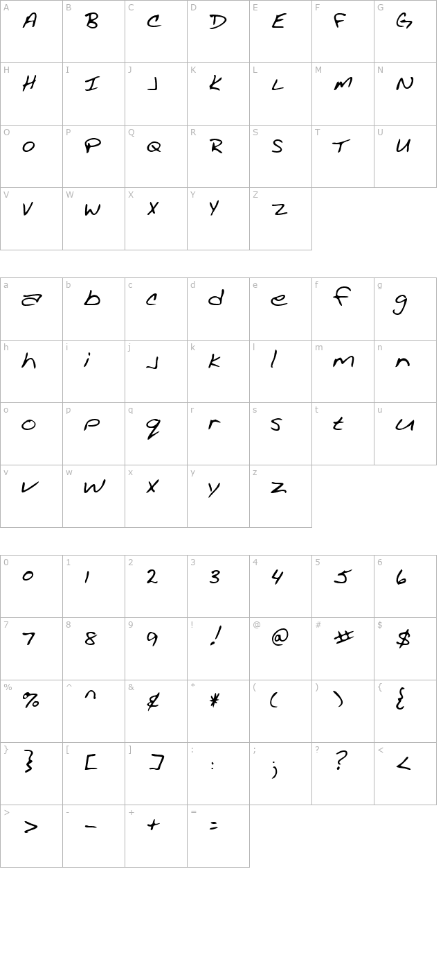 AcaciasHand Regular character map