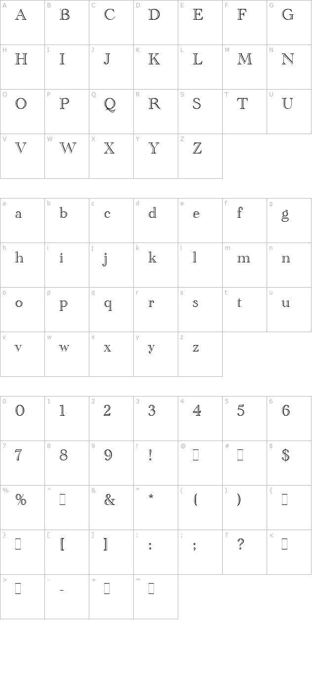 Academy Engraved character map