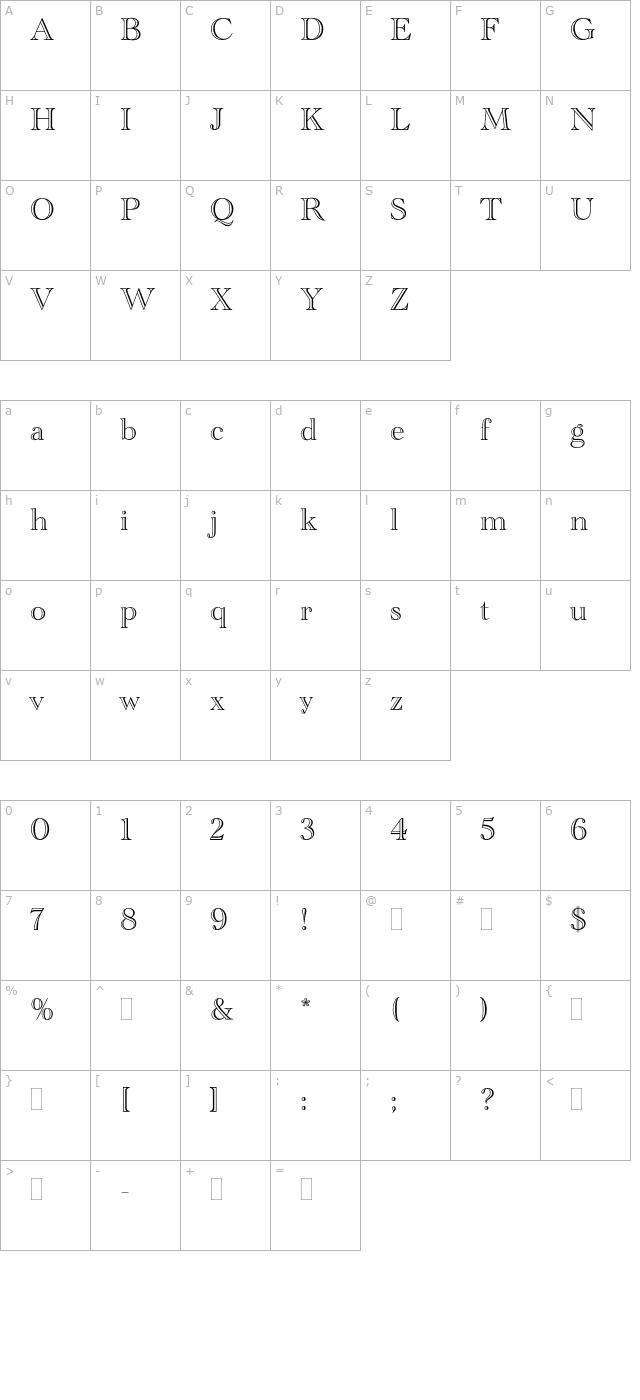 AcademyEngravedPlain character map