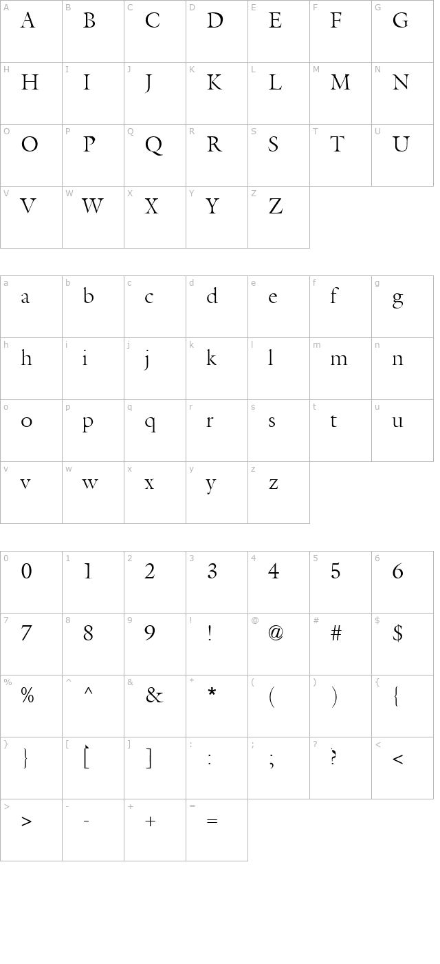 Acanthus Light SSi Light character map