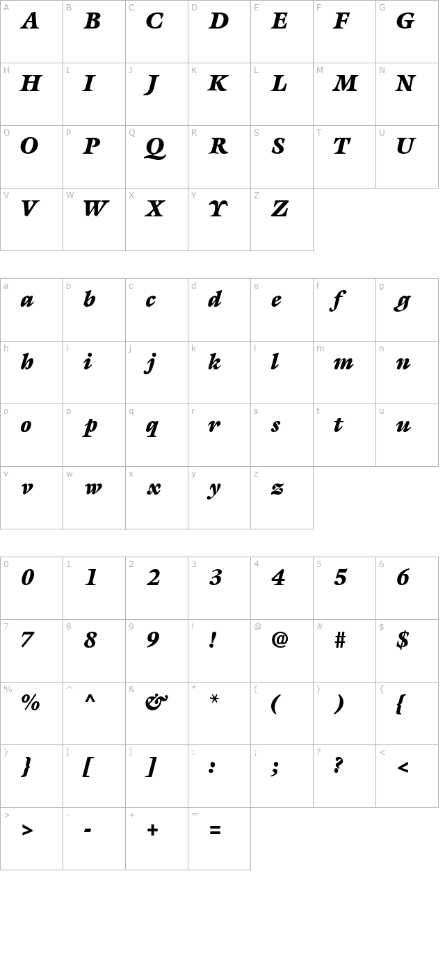 AcanthusBlackSSK Bold Italic character map