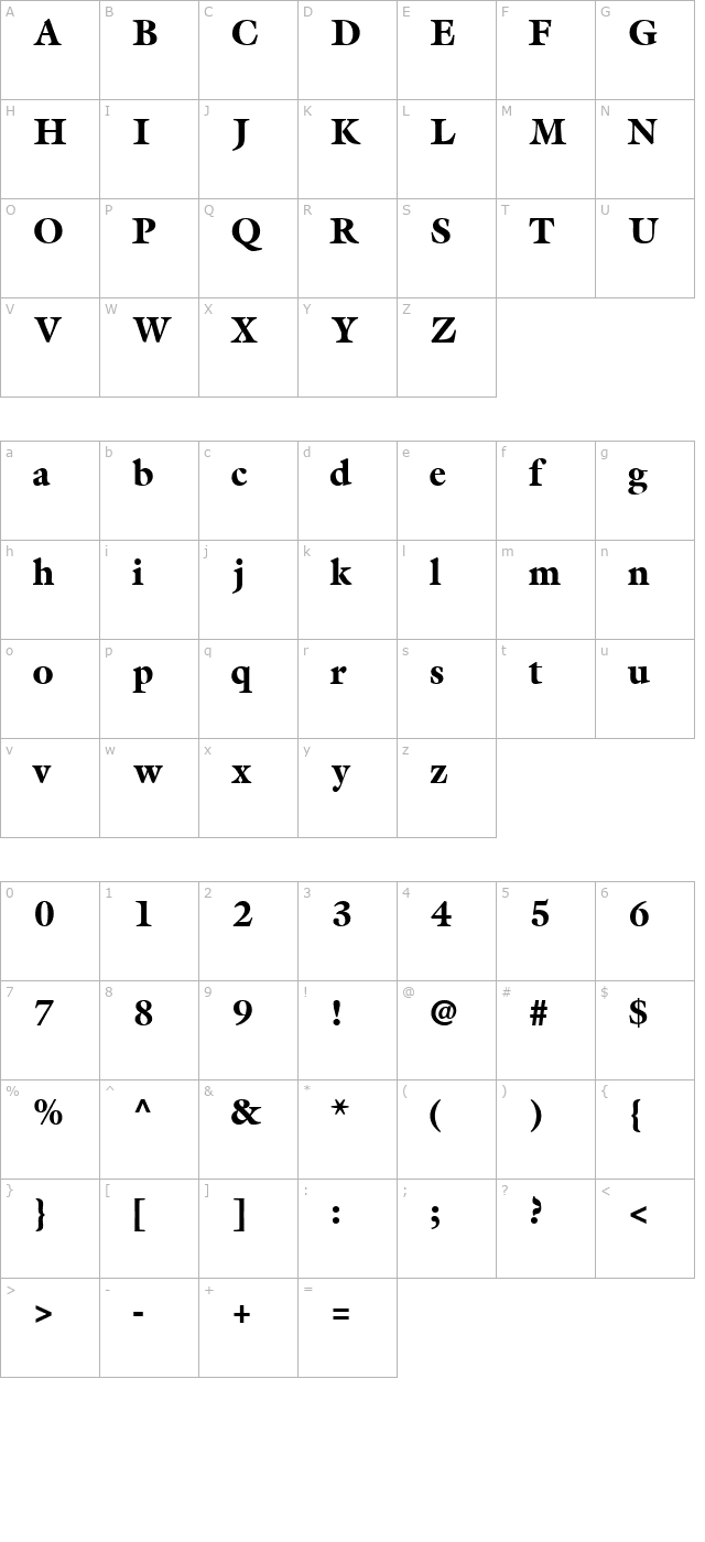 AcanthusBlackSSK Bold character map