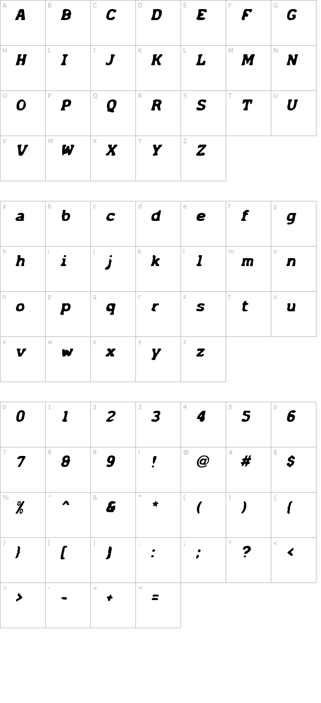 acck-italic character map
