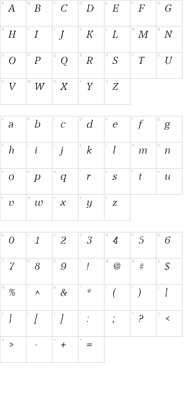 Accord Light SF Italic character map