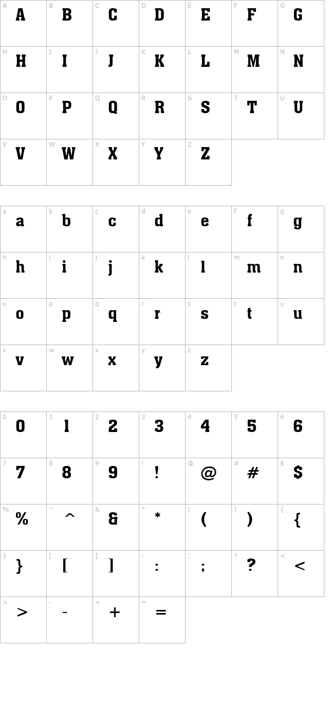 Ache Bold character map