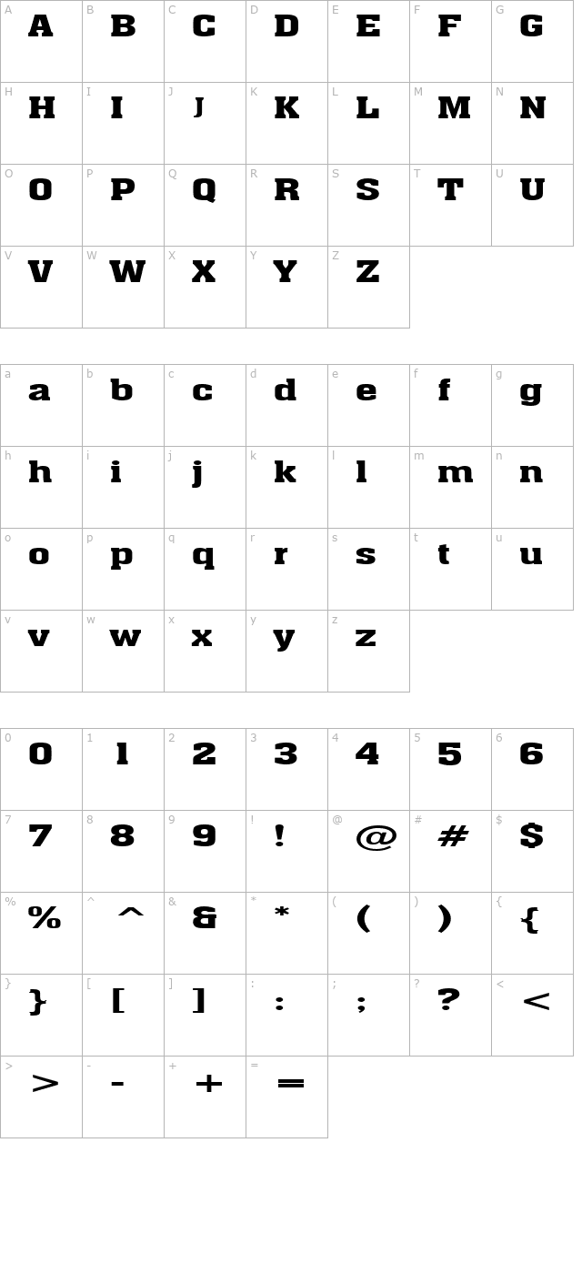 Ache Extended Bold character map