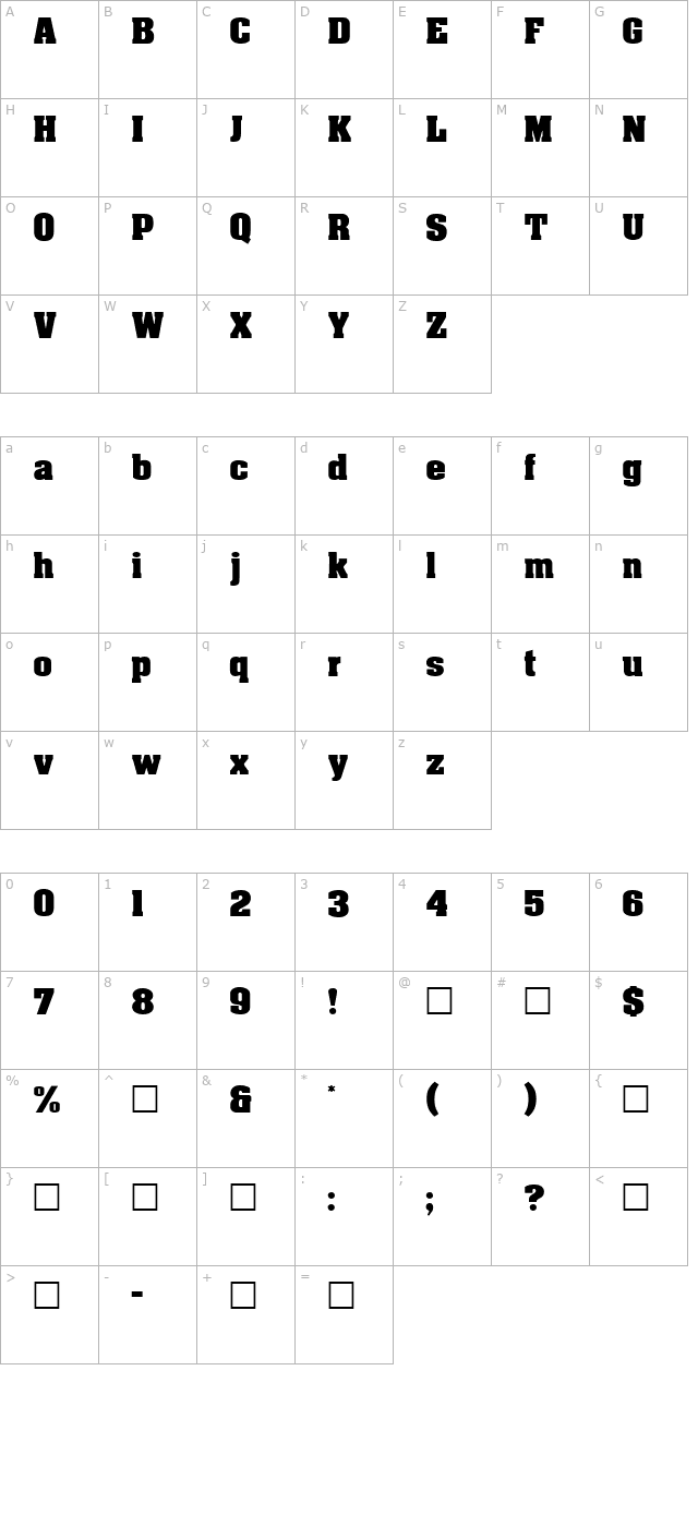 acmefont-regular character map