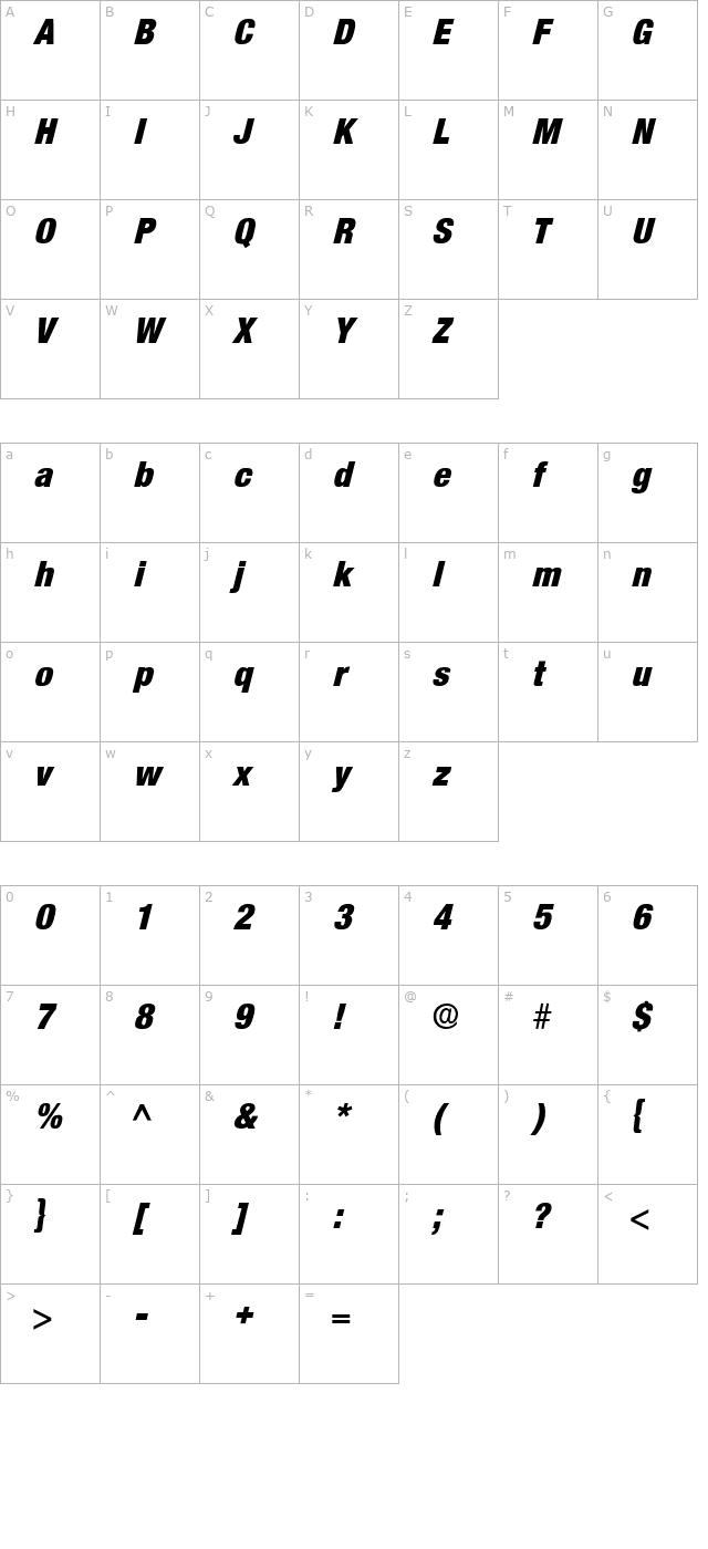 Acmo Display SSi Italic character map