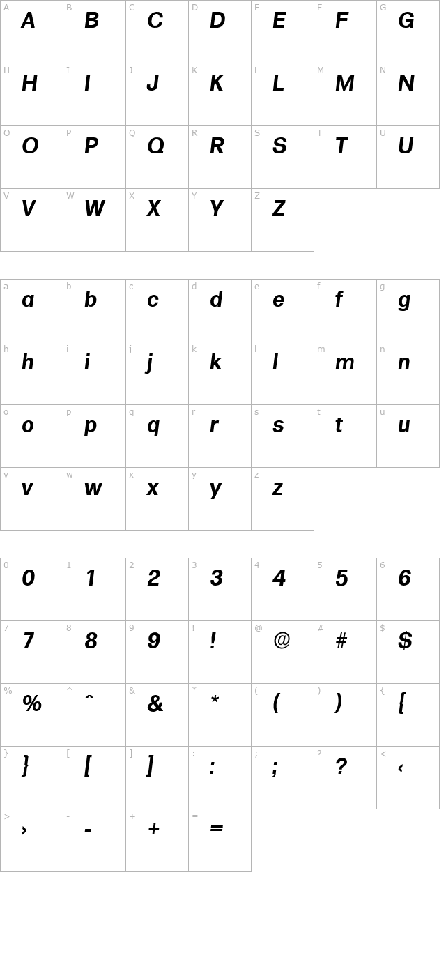 AdamBecker Bold Italic character map