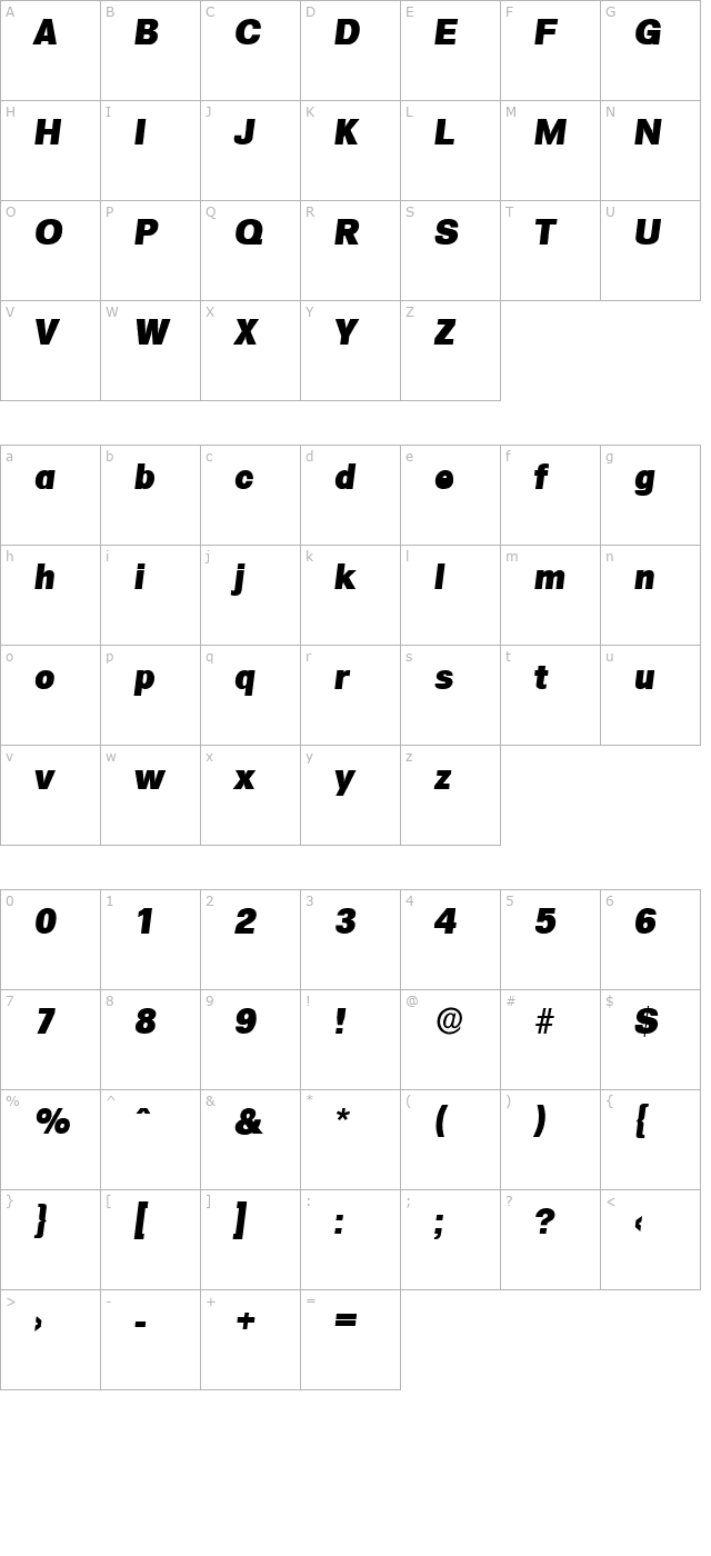 AdamBecker-Heavy Italic character map