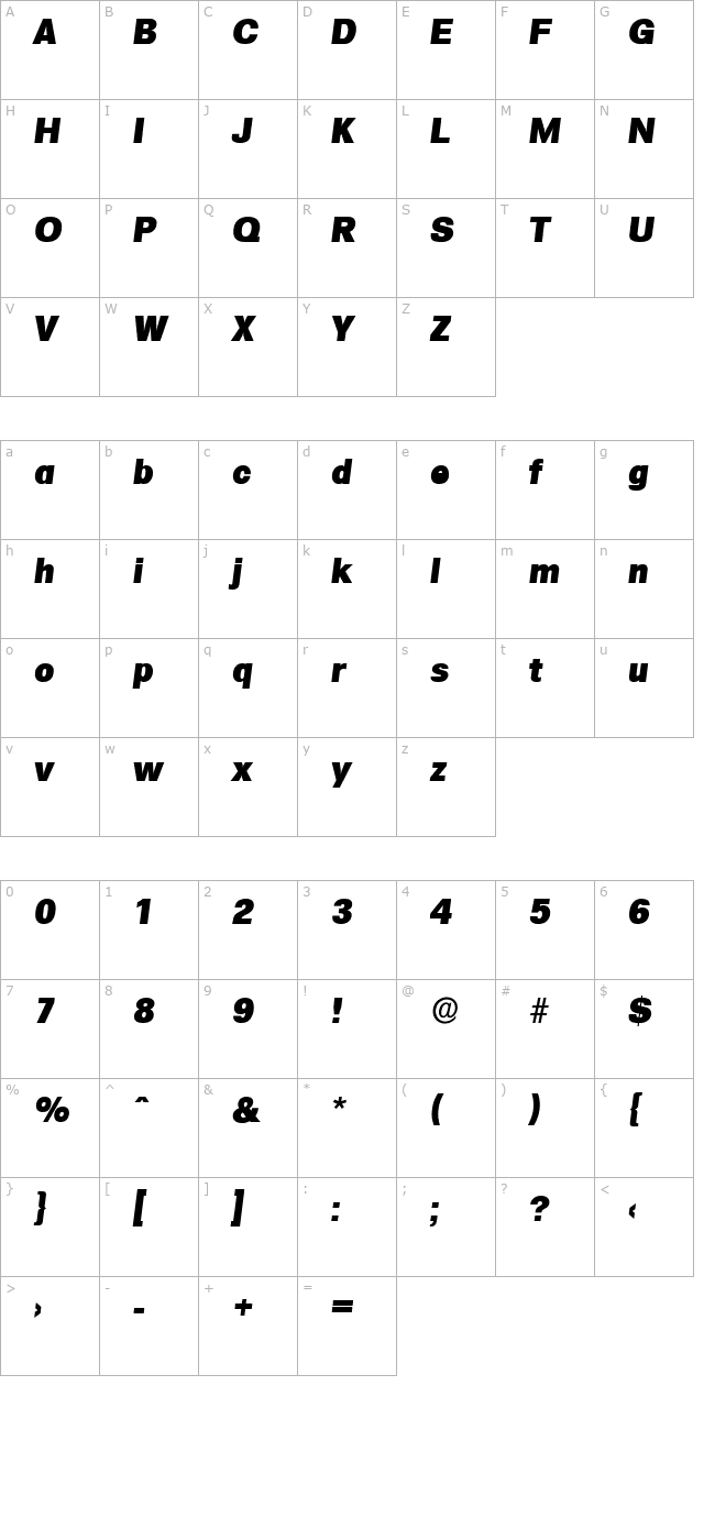 adambecker-heavy-italic character map