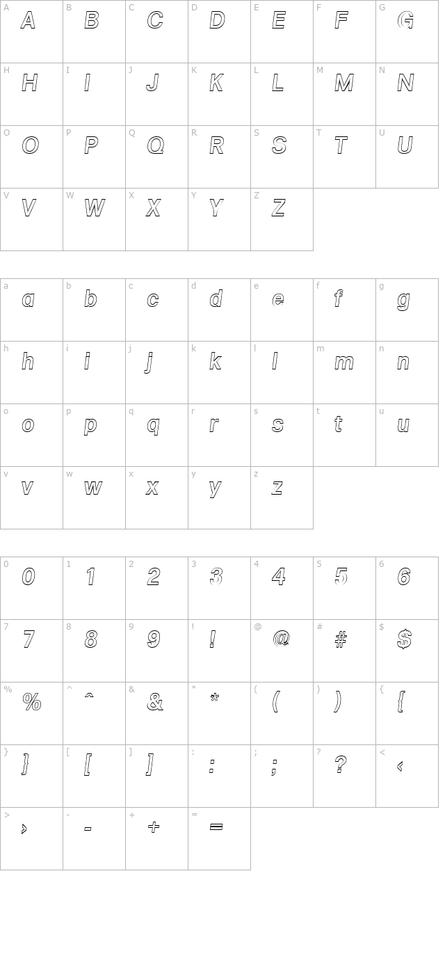 AdamBeckerOutline-Medium-Italic character map