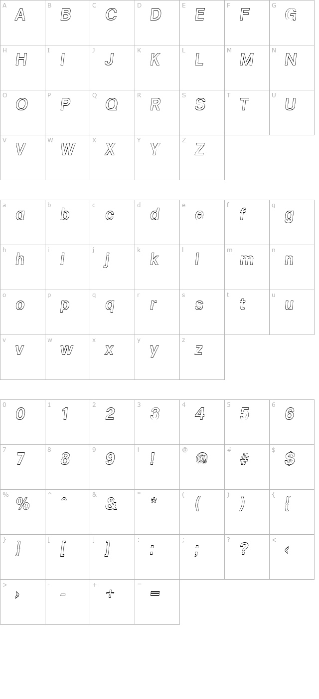 adambeckeroutline-medium-italic character map