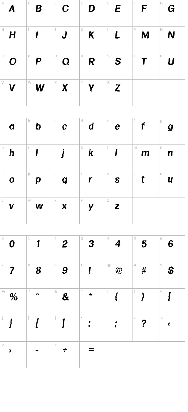 AdamBeckerRandom-BoldItalic character map