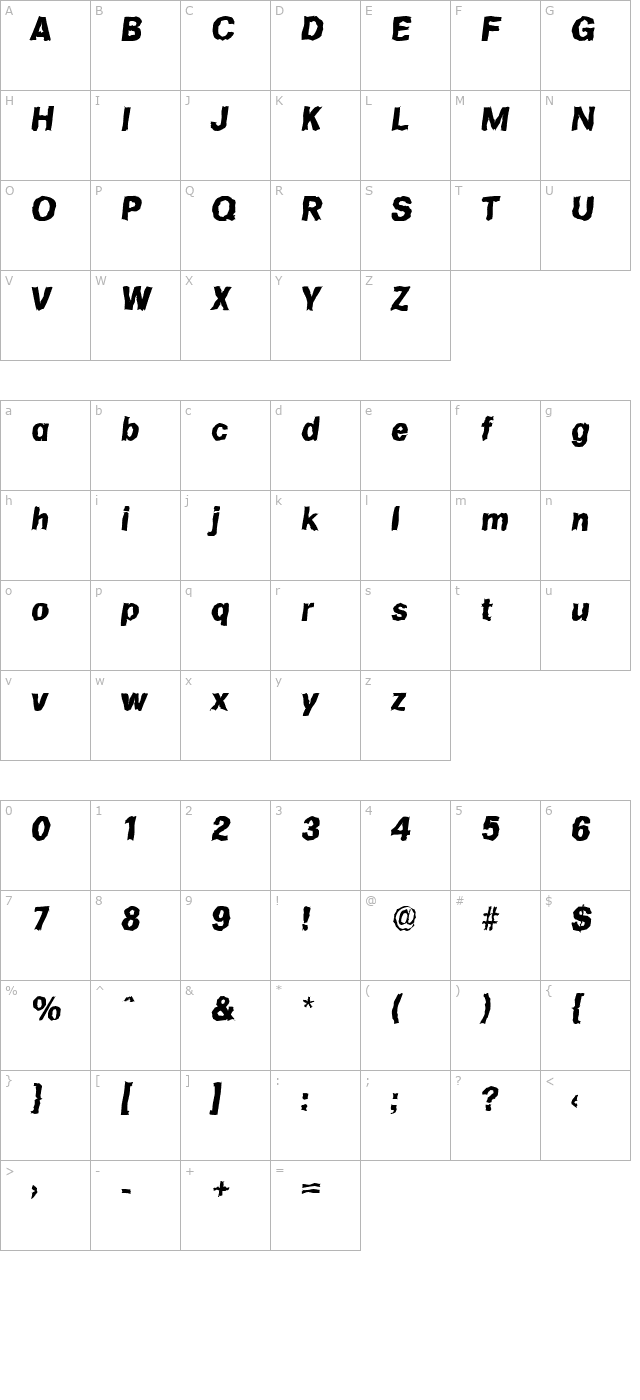 AdamBeckerRandom-ExtraBold-Italic character map