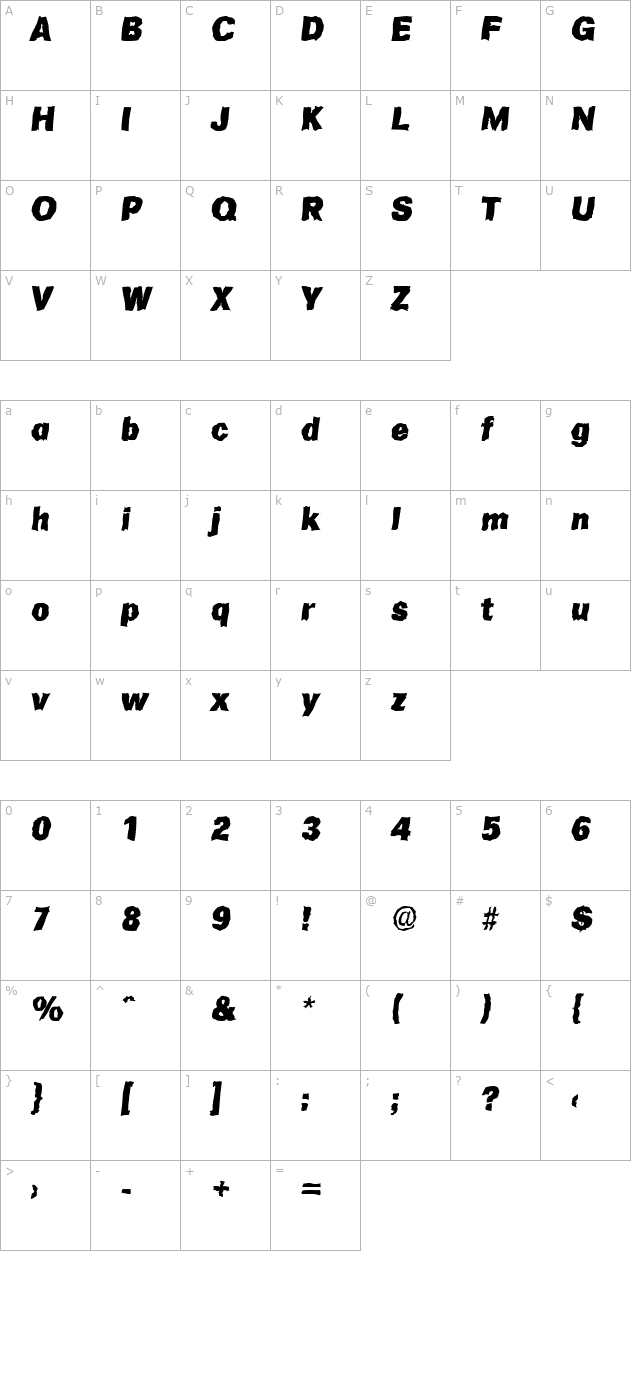 AdamBeckerRandom-Heavy-Italic character map