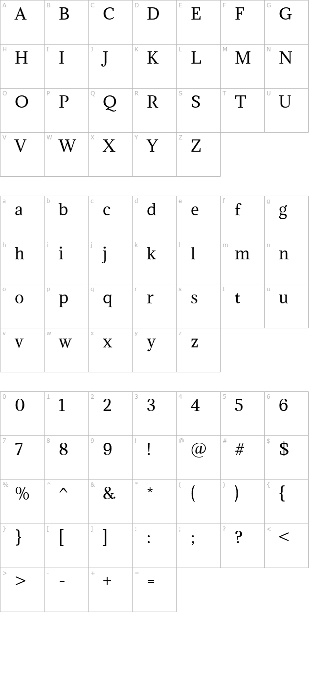 Adamina character map