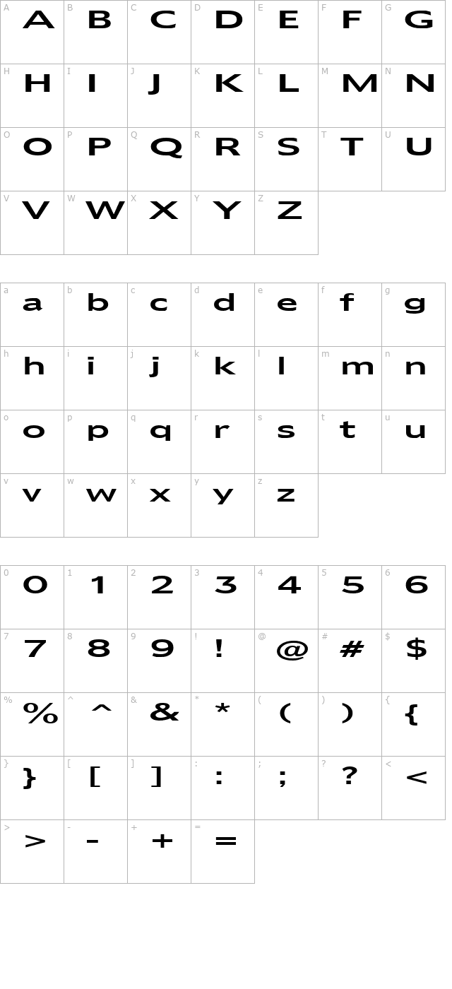 Adams Extended Normal character map