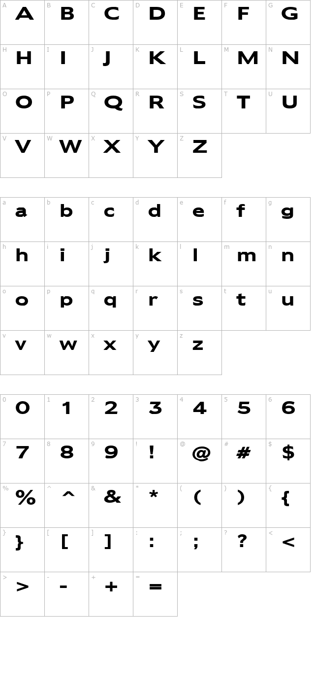 Adams Wide Bold character map