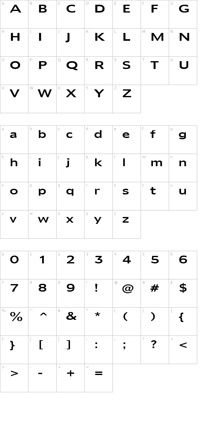 Adams Wide Normal character map