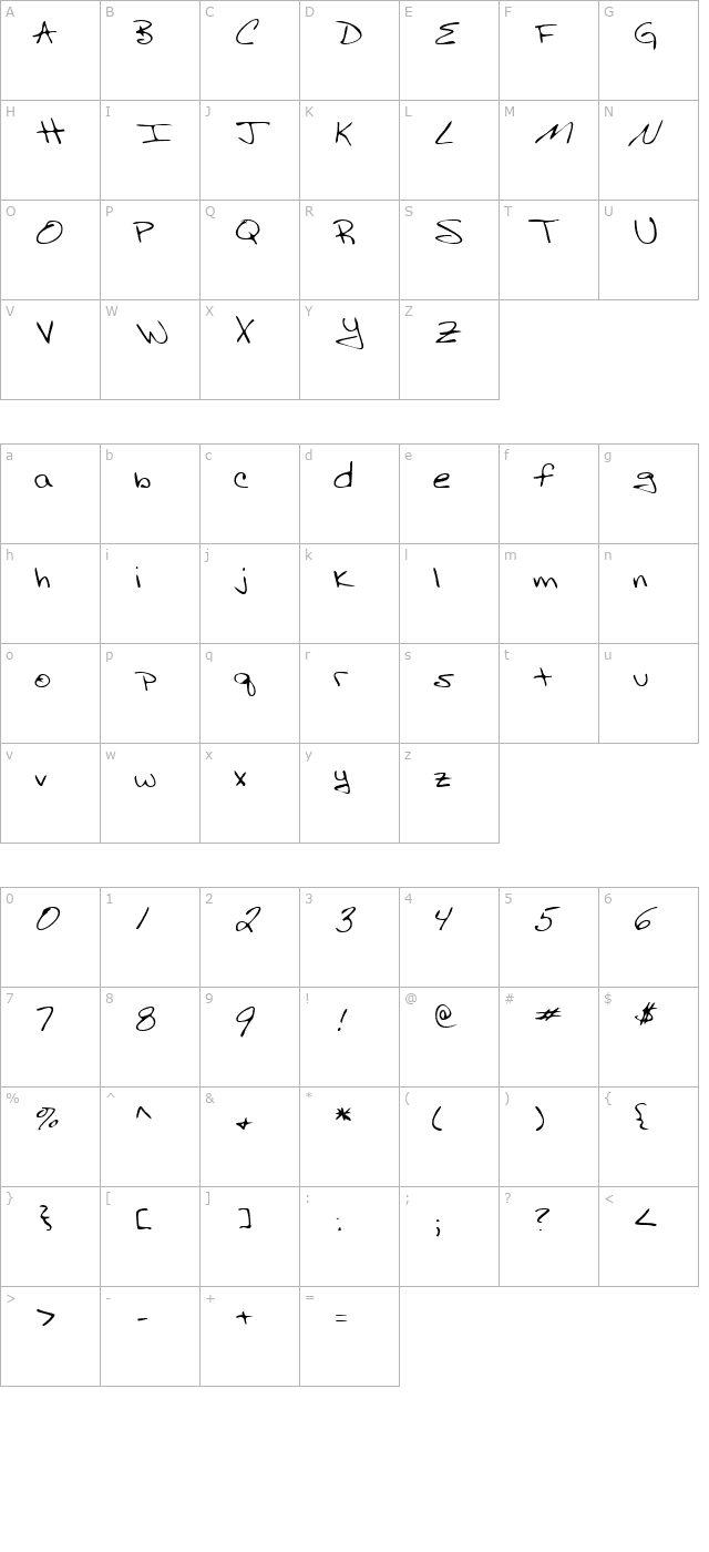 AdamsHand Regular character map