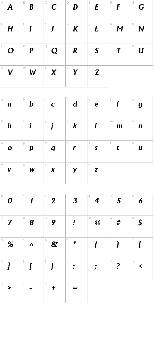 adelon-bold-italic character map