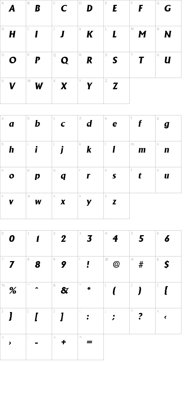 adelon-serial-extrabold-regularitalic character map