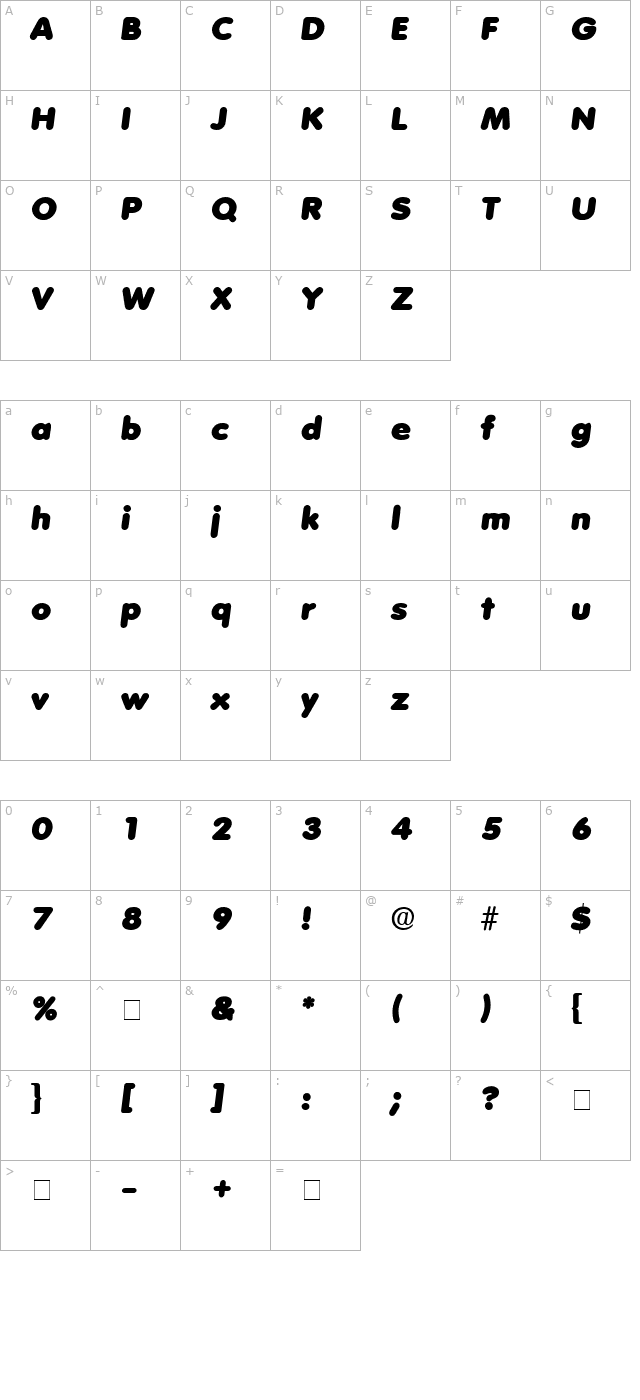 Adera Display SSi Italic character map