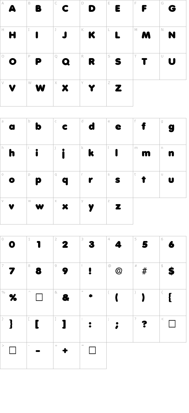 AderaDisplaySSK Regular character map